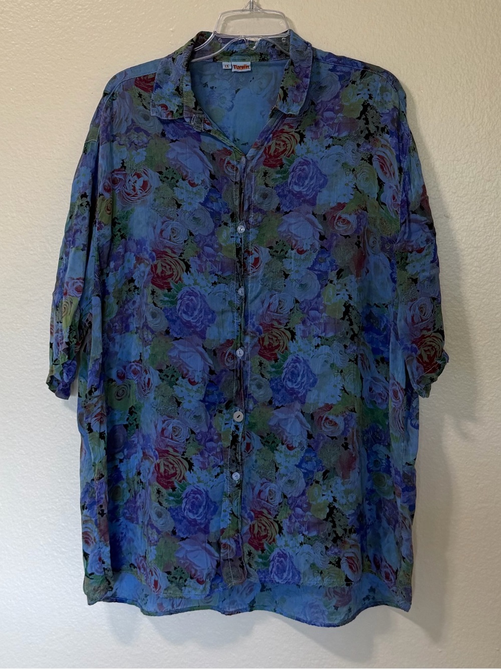 Tianello Blue Floral Short-Sleeve Button-Down Shirt